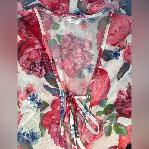 La Vie En Rose Aqua Sheer Floral Swim Beach Coverup Size Large - Picture 5 of 6